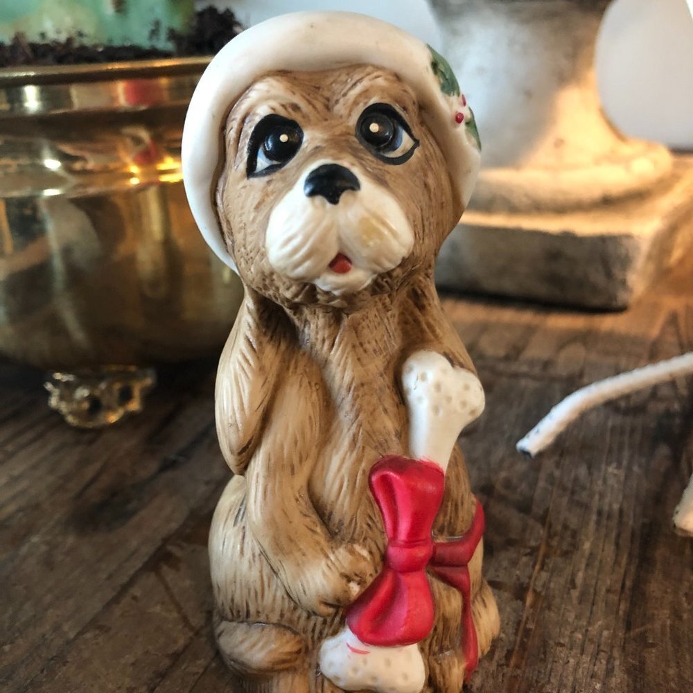 VINTAGE PORCELAIN JASCO DOG WITH BONE BELL MADE IN TAIWAN